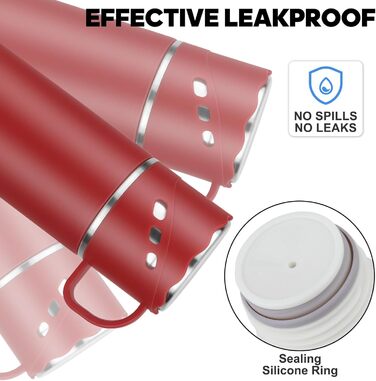 Термокухоль-термос із нержавіючої сталі 550 мл з кришкою-чашкою та ручкою, вакуумний термос 12 годин гарячим / 12 годин холодним, нековзний термос для кави в дорогу для спорту, роботи, школи, авто (червоний)