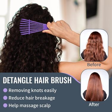 Набір для догляду за волоссям: щітка для розплутування з пульверизатором 200 мл, щітка для волосся з натуральної щетини, набір з 3 шт. для створення об'єму, двостороння щітка (фіолетовий)