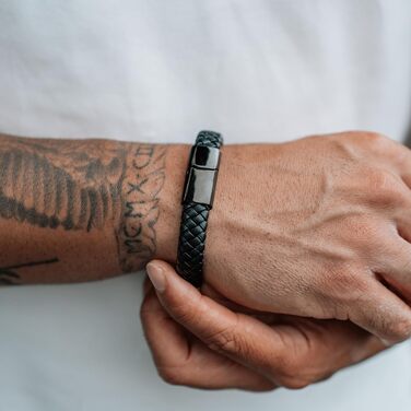 Чоловічий браслет SERASAR Premium з натуральної шкіри, коричневий | Різні розміри | Магнітна застібка з нержавіючої сталі | У подарунковій коробці | Чудовий подарунок для чоловіків (20 см, Steady, Чорний)