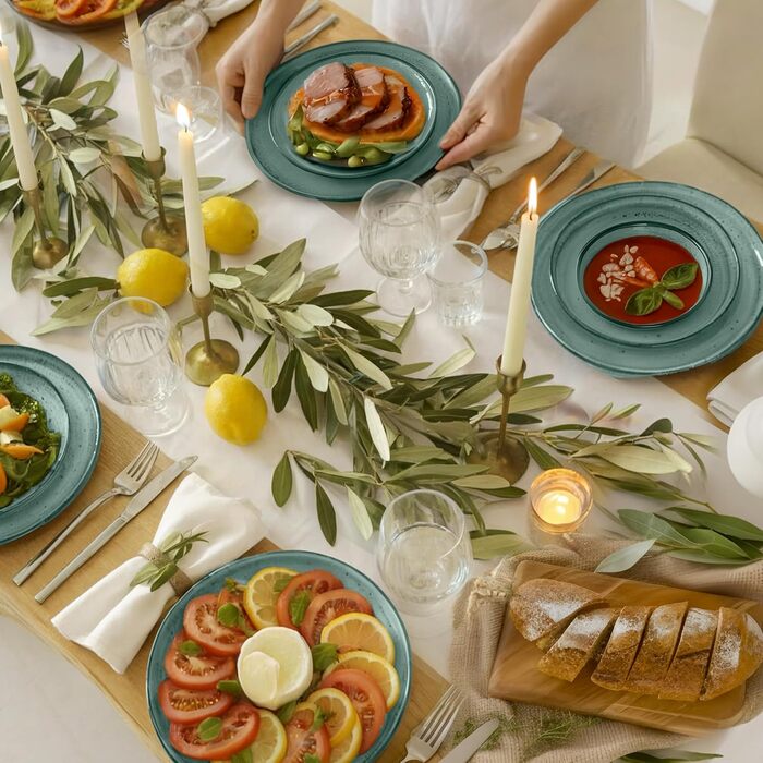 Набір посуду Twinzee Steingut (24 частини) для 6 осіб: тарілки та миски, сервіз з каменю, колекція Riviera Sage