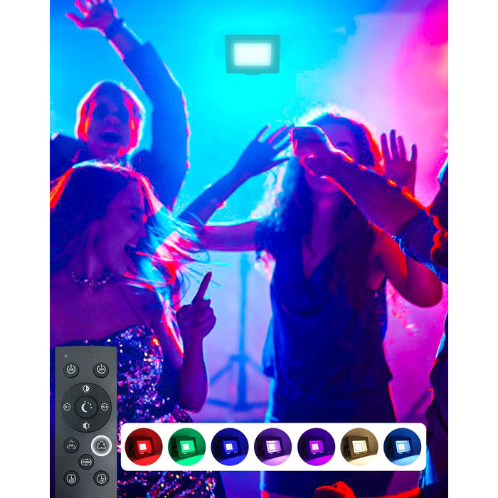 LED прожектори Nipify з датчиком руху для вулиці, 2 шт., 30W 3000Лм, IP65, холодне біле світло 6500K, кабель 100 см, для складу, саду, готелю, дворів (30W-RGB)