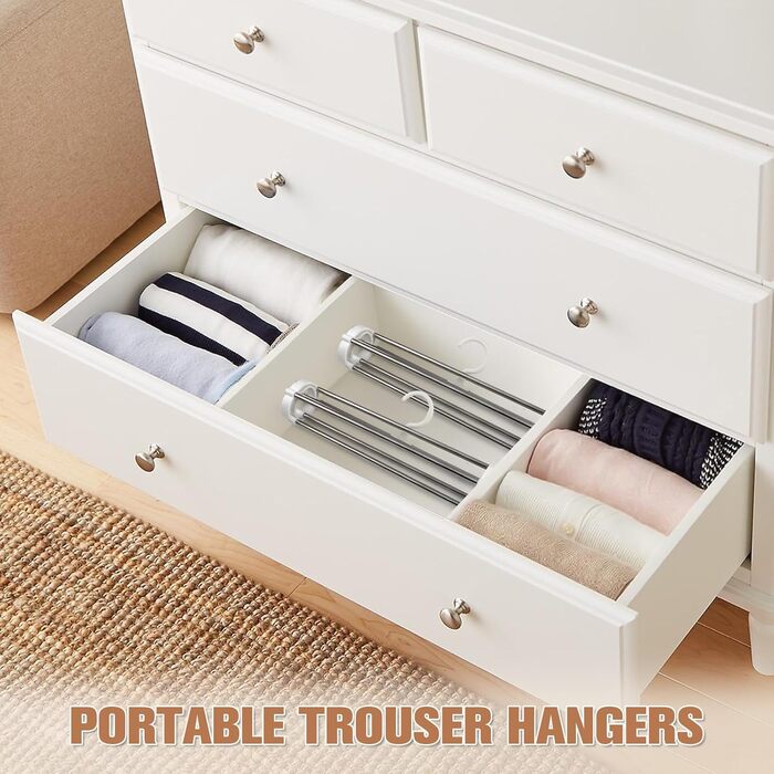 Набір з 3 штук вішалок для штанів, 7 в 1, економія місця, неслизькі вішалки для штанів, органайзер для шафи з 10 прищіпками, з нержавіючої сталі, складні вішалки для штанів, шарфів, рушників, краваток, постільної білизни