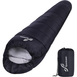 Сплячий мішок Sportneer - компактний та ультралегкий (950г/1500г) - кокон для кемпінгу та подорожей. 3-4 сезонний спальний мішок для чоловіків, жінок та дорослих. Чорний колір.
