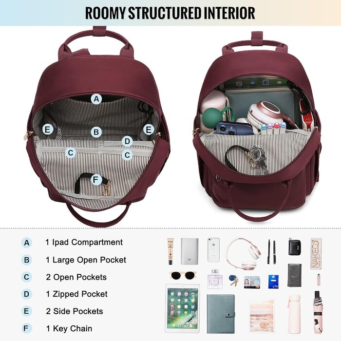 LOVEVOOK Small Backpack for Women Small City Backpack Handbag 2 in 1 Waterproof Daypack Mini Backpack Women Elegant Casual Daypack for Travel Leisure Shopping Work (11 inch, Wine)