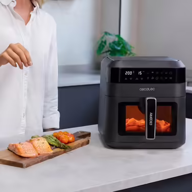 Аерофритюрниця Cecotec Cecofry Experience Window 6000, 6 л, 1300 Вт, PerfectCook, 9 програм, таймер, сенсорна панель, чорна з вікном