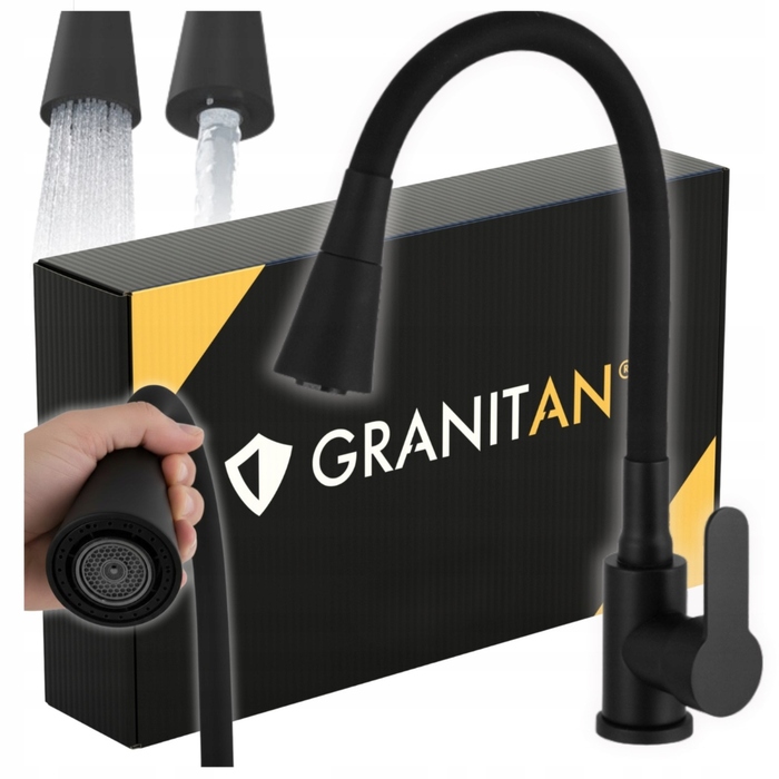 Змішувач для кухні стійкий Granitan Flexo, чорний