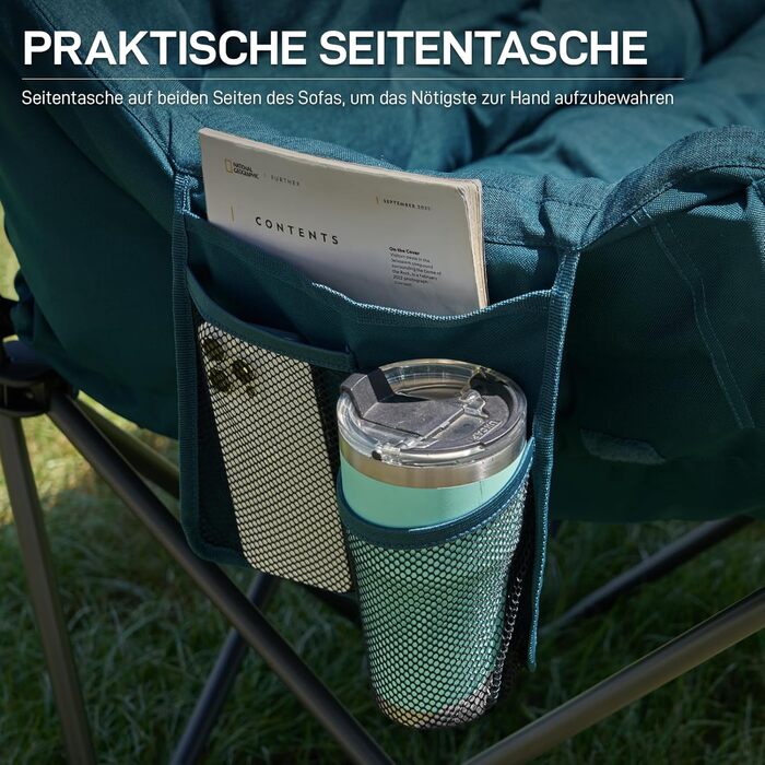 Кампінговий стілець-диван EVER ADVANCED для 2 осіб, 145 см, зелений - міцний, складаний, з високою спинкою, для відпочинку на природі, саду, балкону