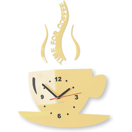 FLEXISTYLE Coffee Time Mug Clock, Modern Kitchen Wall Clock, 3D Roman Numerals, Wall Clock Décor, 32 x 19 cm (32 x 19 cm, Vanilla, Ecru)