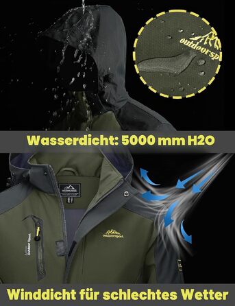 Чоловіча демісезонна куртка TACVASEN Softshell — водовідштовхуюча легка куртка для походів та прогулянок з відстібним капюшоном, армійний зелений, XXL