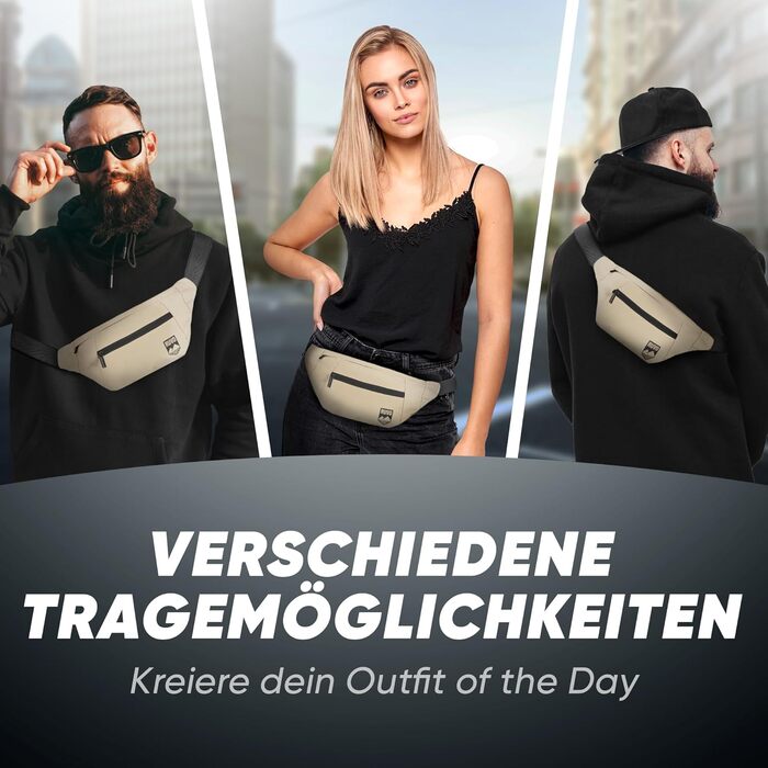 RUVO® Поясна сумка для чоловіків та жінок | Стильна сумка на пояс з 4 відділеннями на блискавці | Підходить для будь-яких активностей (Бежевий)