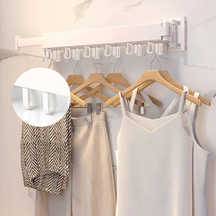 Настінна сушарка для білизни з висувною штангою 120 см, 18 гачків, біла | DREI