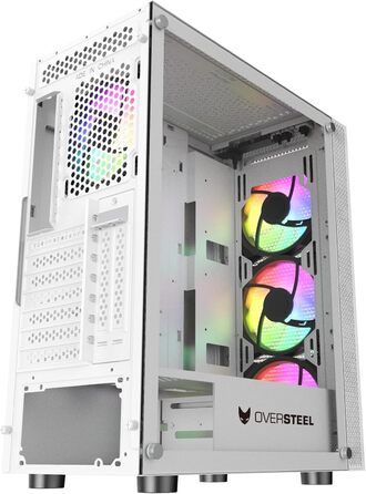 Корпус для ПК Oversteel AZURITE, білий, сумісний з ATX/Micro ATX/ITX, A-RGB вентилятор, сітчаста передня панель, фільтри пилу, загартоване скло, USB 3.0