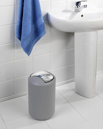 Косметичне відро для сміття WENKO Brasil L, 6.5 л, з гойданковим кришкою, ударостійкий пластик, BPA-free, сіре