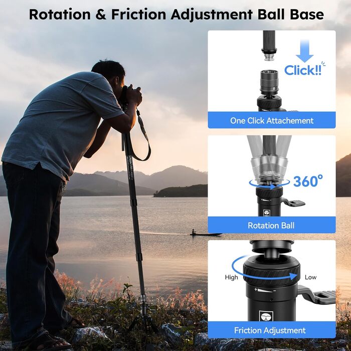 SIRUI Монопод з вуглецевого волокна з швидкою системою | 165 см, професійний, 3-в-1, вантажопідйомність 10 кг, для DSLR та відео (SVM-165P)