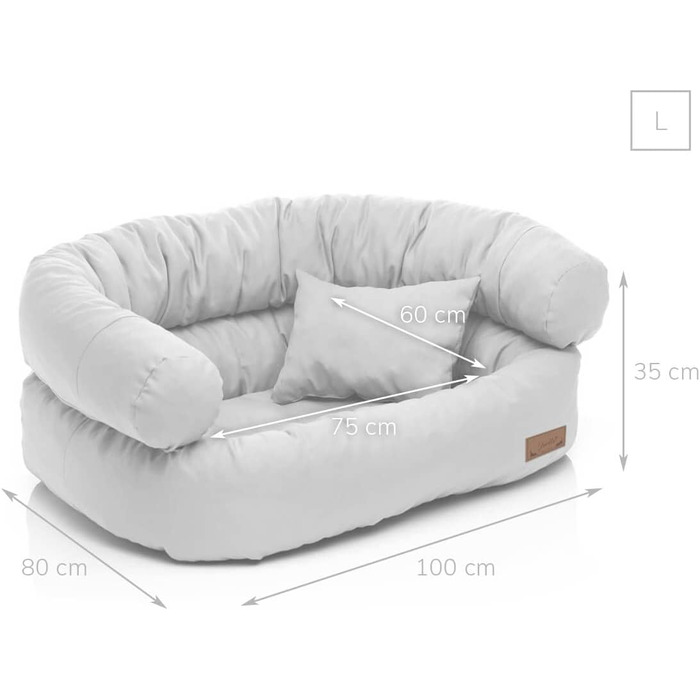 Ліжко для собак Juelle Fergus S-XXL з штучної шкіри, знімний коврик, м'яке собаче ліжко, крісло для собак (100x80x35 см, Бежевий)