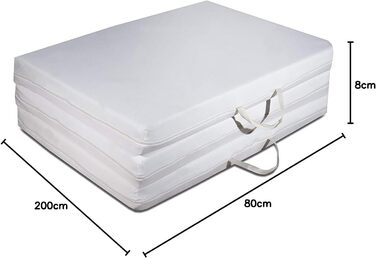 Гостьовий матрац EVERGREENWEB Futon 80x200 см з холодної піни, 3-секційний складаний, висота 10 см, знімний та праний чохол, гіпоалергенний, компактний