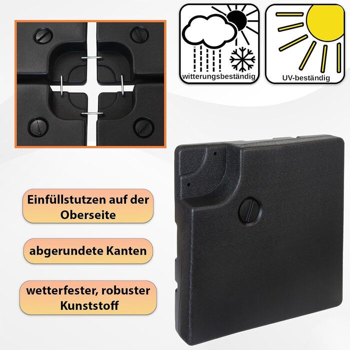 BB Sport Parasol Stand 90 Liter / 150 kg Umbrella Weights 4-Piece for Market Umbrella Base Black - Fillable with Water or Sand 7 Year Material Warranty*