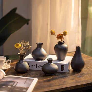 Set of 10 Mini White Ceramic Vases - Handmade Flower Pots for Pampas Grass, Modern Home Decor - Living Room, Kitchen, Office