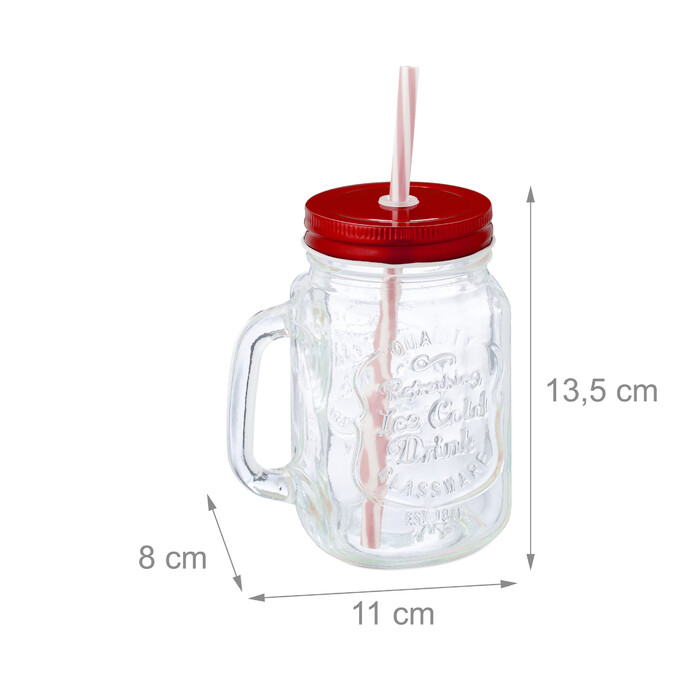 Relaxdays Set of 8 Drinking Glasses with Lids - Red