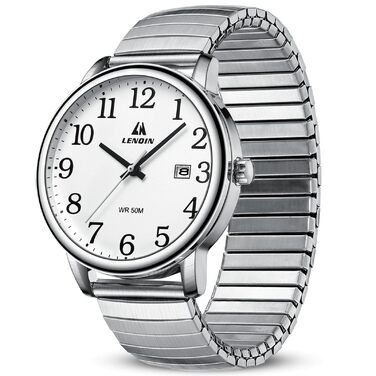 Годинник чоловічий LN LENQIN аналоговий кварцовий білий з датою та сталевим браслетом