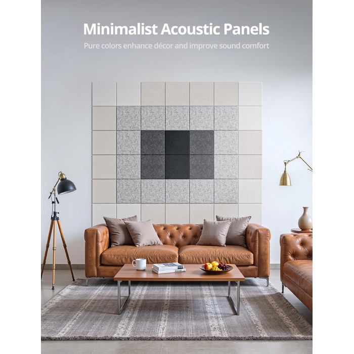 Самоклеючі акустичні панелі з фетру для звукоізоляції стін, стелі та дверей, 12 шт (30x30x0.9 см), 1.08㎡, темно-сірі — шумопоглинаючі плити для студії, вітальні та офісу