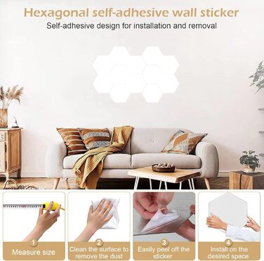 Акустичні гексагональні панелі MENAYODA, самоклеючі звукопоглинаючі шестикутні плити для стін, стелі та дверей (білі, 12 шт)