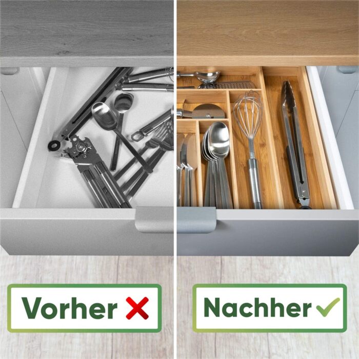 Loco Bird Cutlery Box for Drawers made of Bamboo – Extendable up to 9 Compartments - Useful Cutlery Insert for Kitchens - Drawer Insert for Kitchen Drawers - Cutlery Box made of Wood