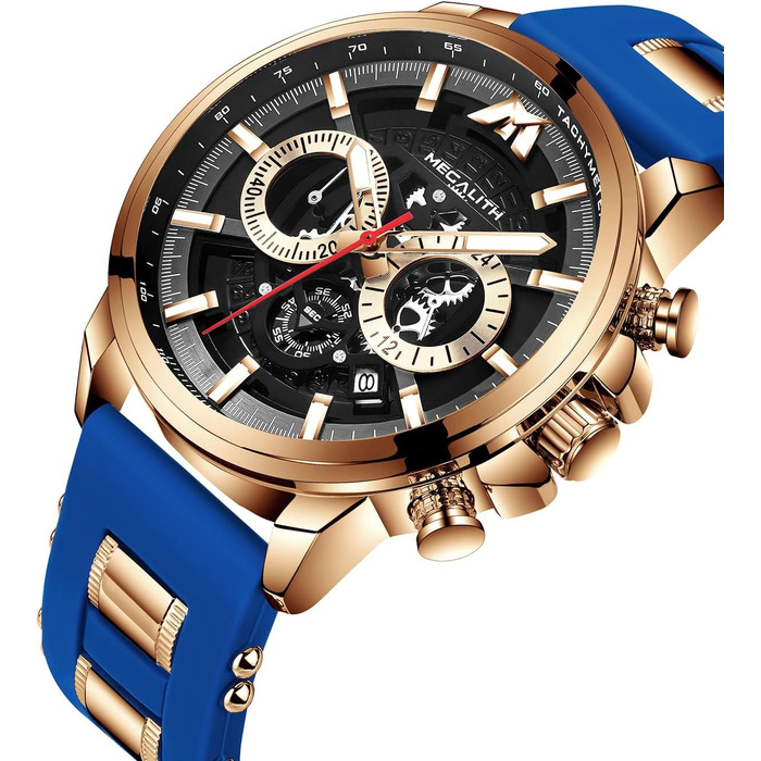 Чоловічий годинник MEGALITH Chronograph: аналоговий, водонепроникний, з датою, свідодіодом, кварцовий годинник. Ідеальний подарунок для спортивних чоловіків (B2-блакитний)