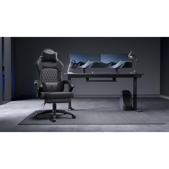 Ігровий крісло Dowinx з PU-шкіри, ергономічний дизайн, масаж, підтримка попереку, до 150 кг (Чорний)