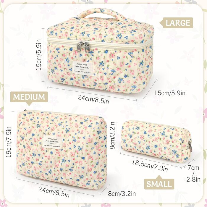 Набір косметичок для жінок: 3 шт. для макіяжу, подорожей та повсякденного використання. Великі косметички для дівчат та жінок