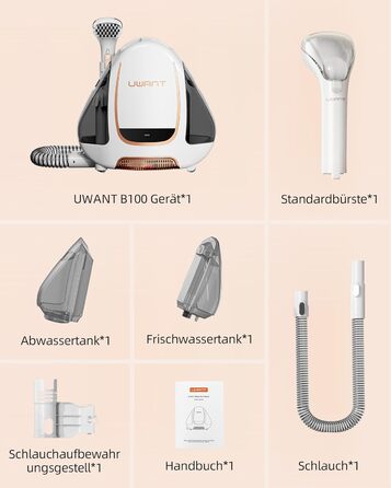 UWANT Теперішній пилосос для миття килимів, для диванів, килимів, м'яких меблів, мокрий/сухий пилосос з потужною потужністю всмоктування 12000Pa, 60dB, B100-s