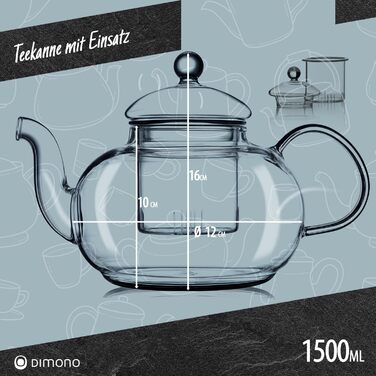 Скляний чайник Dimono з фільтром для заварювання чаю, об'єм 1500 мл, ручна робота