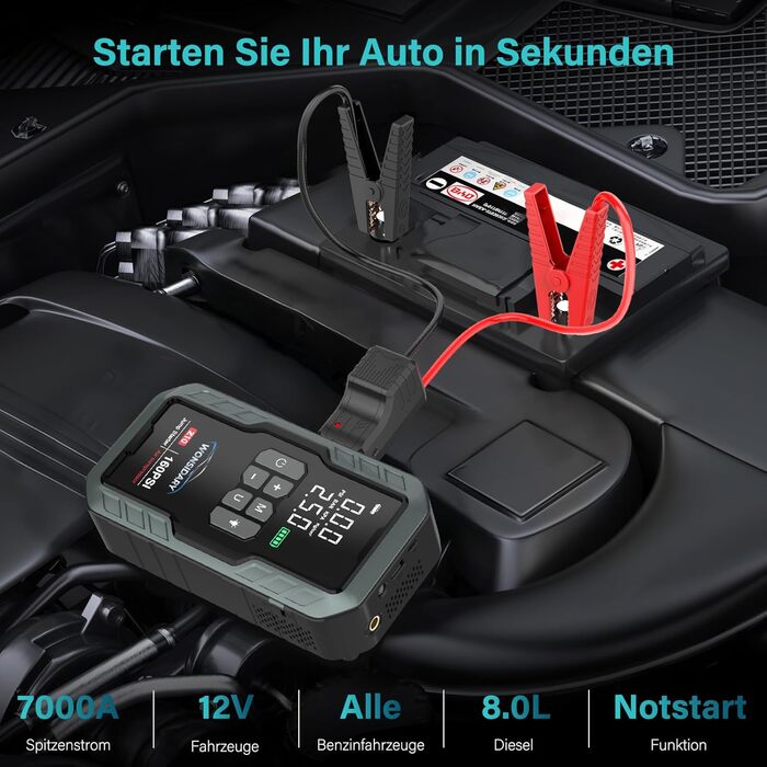 Powerbank для авто 27000 mAh з компресором 160 PSI, 12V, 8.0L, LED-ліхтарик, для бензинових та дизельних двигунів