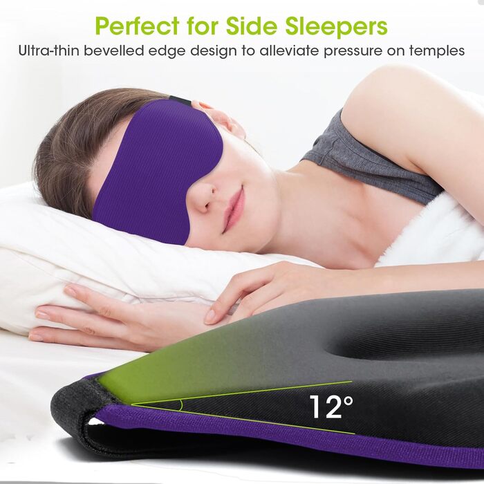Маска для сну Laitver для тих, хто спить на боці, 2025, 3D світлоблокування, для жінок та чоловіків, комфортна, дихаюча, без тиску, з регульованою гумкою, для подорожей (темний фіолетовий)