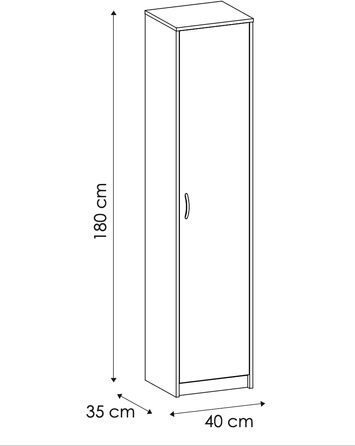 Bookshelf Wardrobe Shelf White 40cm wide 180cm high Storage Cabinet Organizer Multi-Purpose Cabinet with 4 Adjustable Shelves Filing Cabinet Shelf Wall narrow Wood for Bedroom Hallway Basement Office