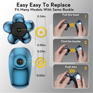 Електричний гостростример для голови чоловічий Kibiy з 6 змінними головками, водонепроникний IPX7, LED-дисплей, зарядка Type-C (6D синій)