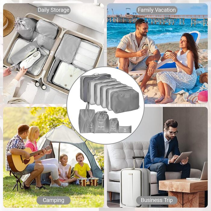 Органайзер для валізи Zorplex, набір 10 шт: кубики для пакування, аксесуари для подорожей, сумки для одягу, взуття та косметики (сірий)