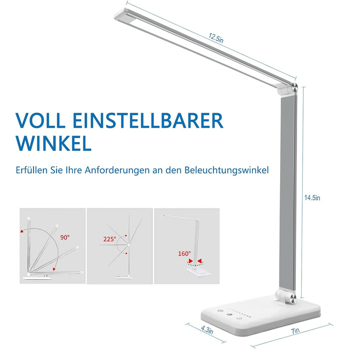 LED лампа настільна з димуванням, 5 кольорів та 10 рівнів яскравості, захист очей, USB-зарядка, для дітей, офісу, читання, модель #2