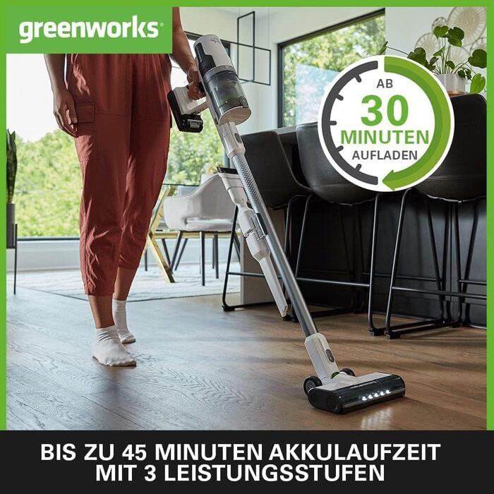 Бездротовий акумуляторний пилосос Greenworks GD24SV 5-в-1, 500W, Hepa-фільтр, насадка для шерсті тварин, 45 хвилин роботи, 3 режими, без акумулятора та зарядки
