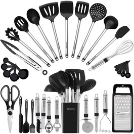 HAMIIS Kitchen Helper Set, Silicone Cooking Utensils, 33 Kitchen Utensils and Spoons for Non-Stick Cookware
