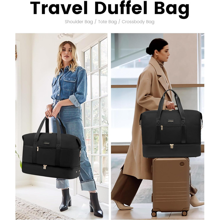 Спортивна сумка LOVEVOOK для подорожей: велика дорожня сумка-мішок 60L з відділенням для взуття (45x36x20cm, чорний)