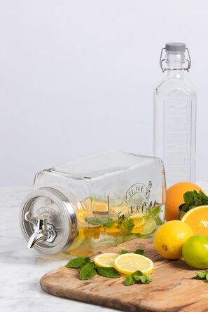 Диспенсер для напоїв KILNER з краном, 3 л, для холодильника, скляний, великий отвір для легкого наповнення