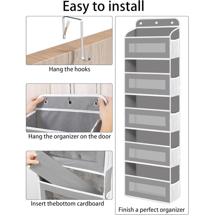 Органайзер для дверей з 5 відділеннями, настінна полиця з прозорими віконцями для підгузників, іграшок, кемпінгу, ванної кімнати, спальні (1 шт, світло-сірий)