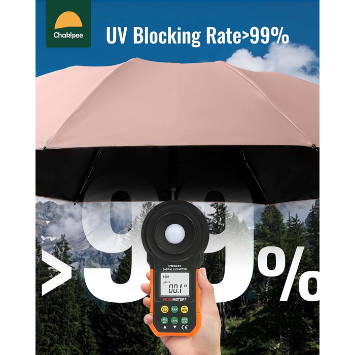 Чакіпі Годинник-парасолька великий, стійкий до вітру, компактний, для подорожей, автоматичний, для жінок та чоловіків, портативний, захист від УФ-променів, парасолька-кишеньковий, покриття 210T, діаметр 97 см, 8 спиць (рожевий)