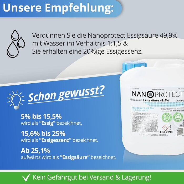 Оцтова кислота Nanoprotect 10 кг з розпилювачем, преміум очищувач і засіб від накипу для дому та саду, Німеччина