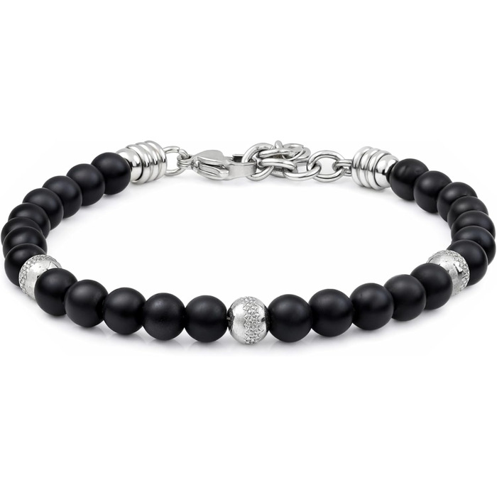 Браслет Schmuck з нержавіючої сталі з матовим каменем онікс – регульований, міцний, елегантний – ідеальний подарунок для жінок та чоловіків, виготовлений в Італії