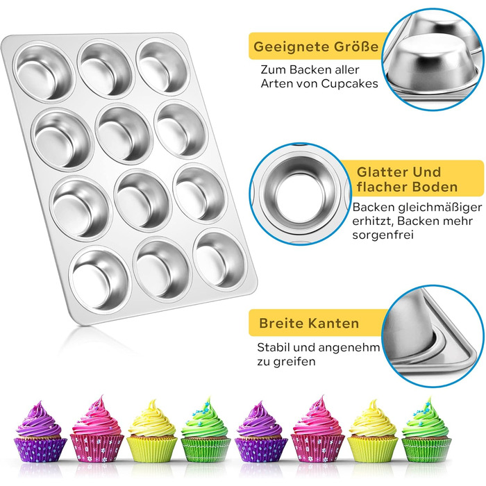 Joyfair Muffin Tin, Stainless Steel Muffin Pan for 12 Muffins, Muffin Baking Pans 35 x 27cm, Muffin Baking Pan for Cupcakes, Brownies, Pudding, Cake, Non-Toxic & Healthy, Oven & Dishwasher Safe