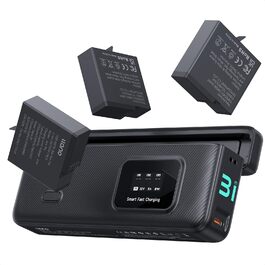 Зарядний пристрій llano AC3 30W та набір з 3-х акумуляторів 1950mAh для Insta360 Ace Pro 2 / Ace Pro, швидка зарядка PD, LED-індикація, кейс для зберігання