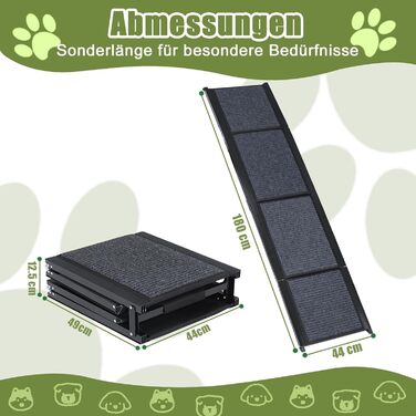 Рампа для собак SMONTER 180 см, автоскладана, з високоякісним покриттям, для легкових, вантажних автомобілів та SUV. Підходить для великих та середніх собак, чорного кольору.