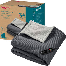 Електрична ковдра Beurer HD 75 з перероблених матеріалів, 180x130 см, 6 температурних режимів, автоматичне вимкнення, Cord Dark Grey